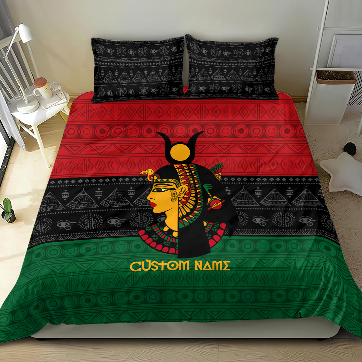 Personalized Queen In Pan-African Colors Bedding Set Egyptian Beautiful Goddess - Wonder Print Shop