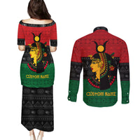 Personalized Queen In Pan-African Colors Couples Matching Puletasi and Long Sleeve Button Shirt Egyptian Beautiful Goddess - Wonder Print Shop