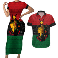 Personalized Queen In Pan-African Colors Couples Matching Short Sleeve Bodycon Dress and Hawaiian Shirt Egyptian Beautiful Goddess - Wonder Print Shop
