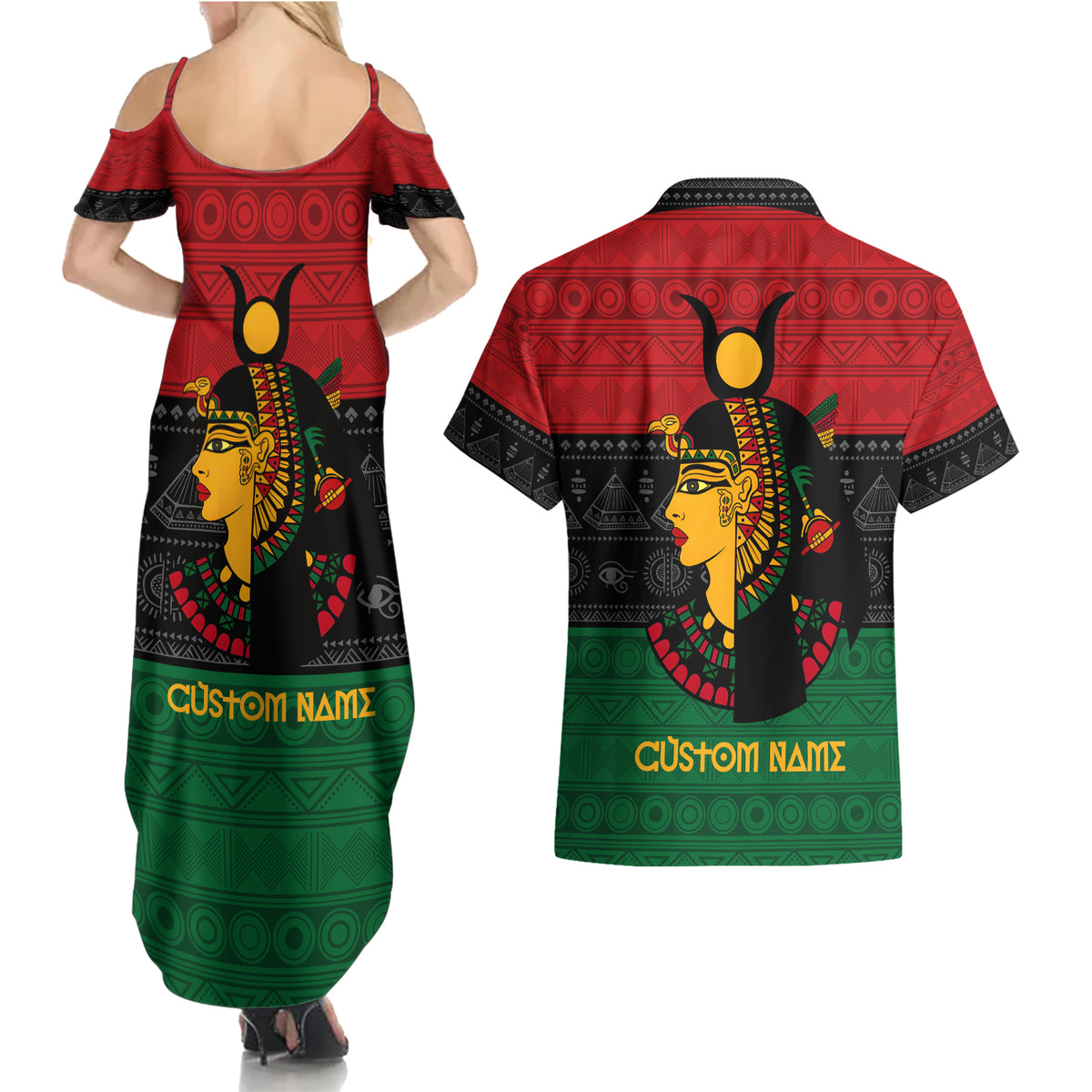 Personalized Queen In Pan-African Colors Couples Matching Summer Maxi Dress and Hawaiian Shirt Egyptian Beautiful Goddess - Wonder Print Shop