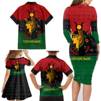 Personalized Queen In Pan-African Colors Family Matching Long Sleeve Bodycon Dress and Hawaiian Shirt Egyptian Beautiful Goddess - Wonder Print Shop