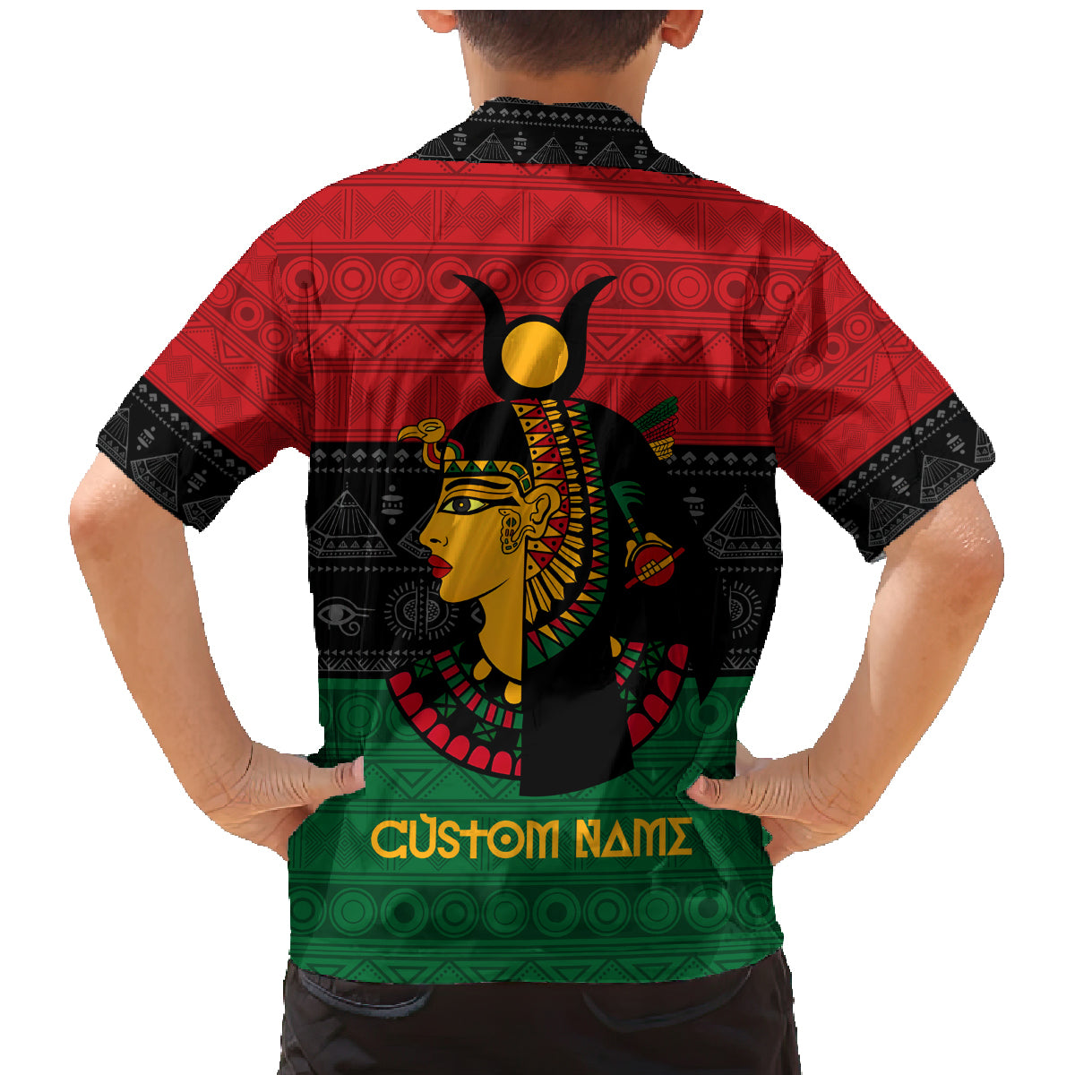 Personalized Queen In Pan-African Colors Family Matching Mermaid Dress and Hawaiian Shirt Egyptian Beautiful Goddess - Wonder Print Shop