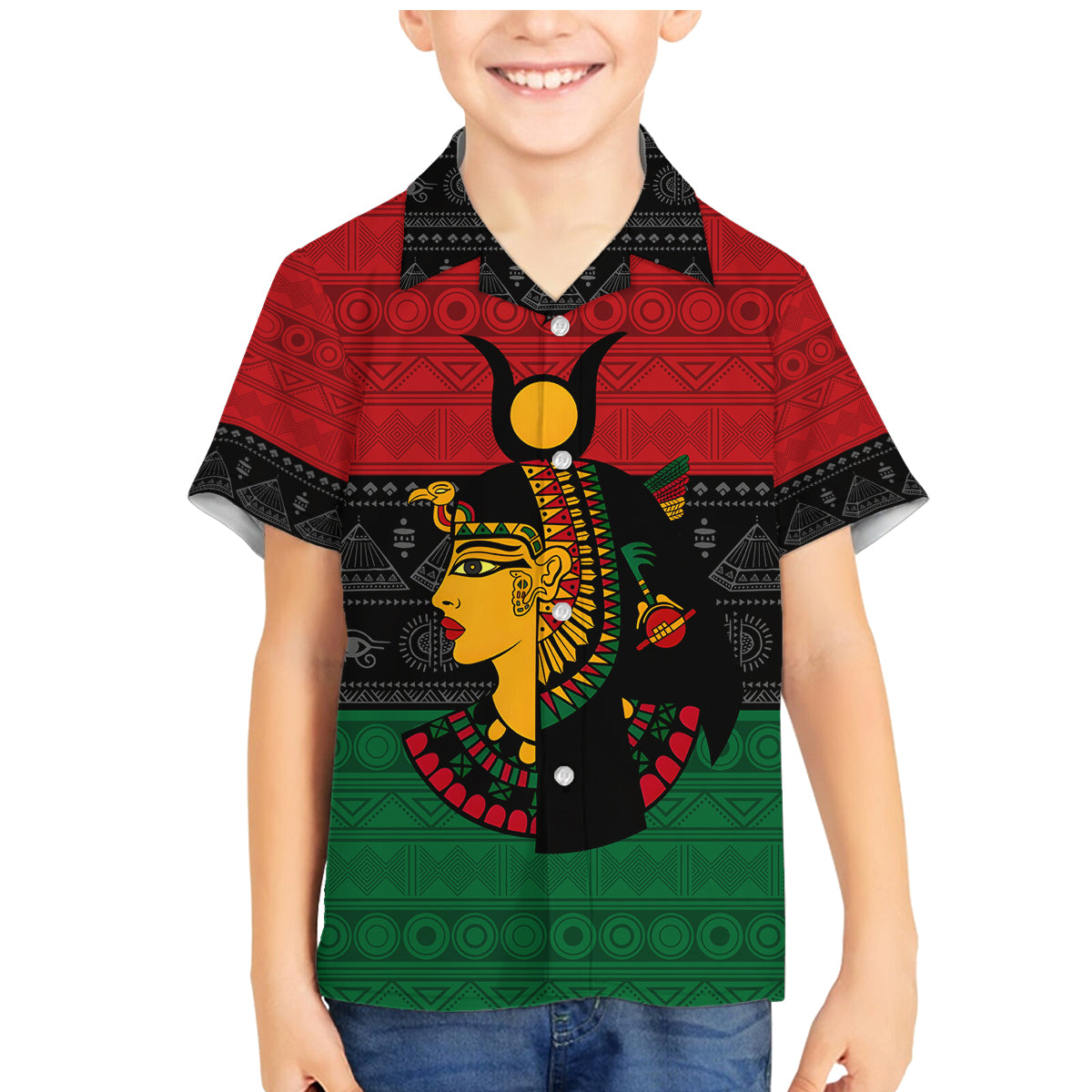 Personalized Queen In Pan-African Colors Family Matching Mermaid Dress and Hawaiian Shirt Egyptian Beautiful Goddess - Wonder Print Shop