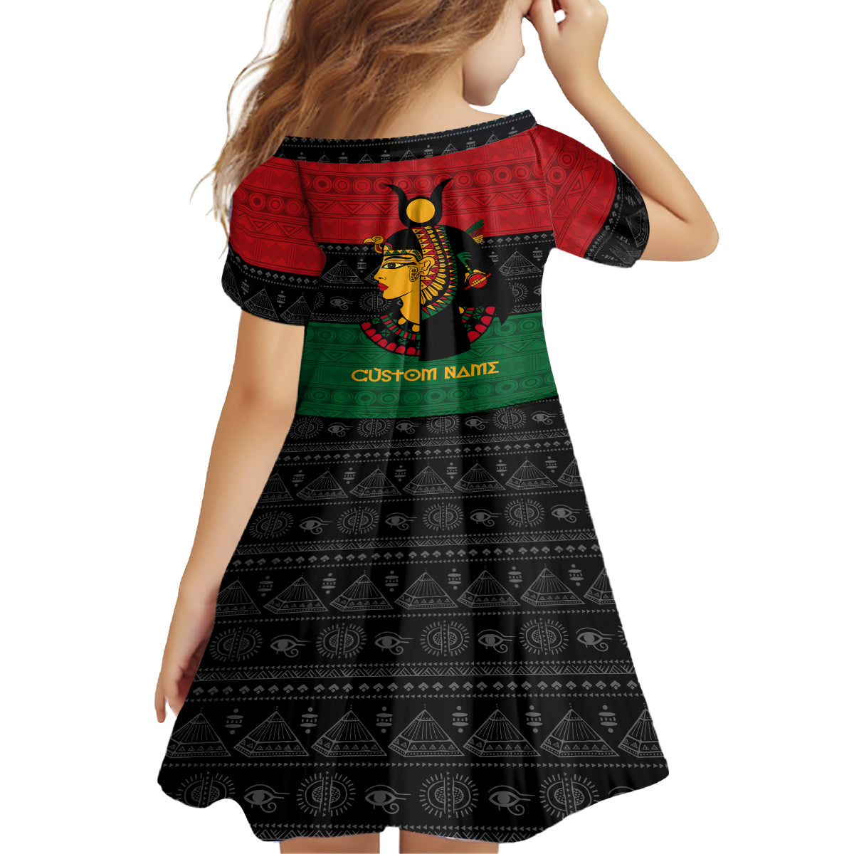 Personalized Queen In Pan-African Colors Family Matching Off The Shoulder Long Sleeve Dress and Hawaiian Shirt Egyptian Beautiful Goddess - Wonder Print Shop