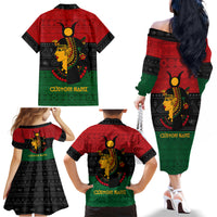 Personalized Queen In Pan-African Colors Family Matching Off The Shoulder Long Sleeve Dress and Hawaiian Shirt Egyptian Beautiful Goddess - Wonder Print Shop