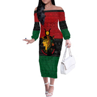 Personalized Queen In Pan-African Colors Family Matching Off The Shoulder Long Sleeve Dress and Hawaiian Shirt Egyptian Beautiful Goddess - Wonder Print Shop
