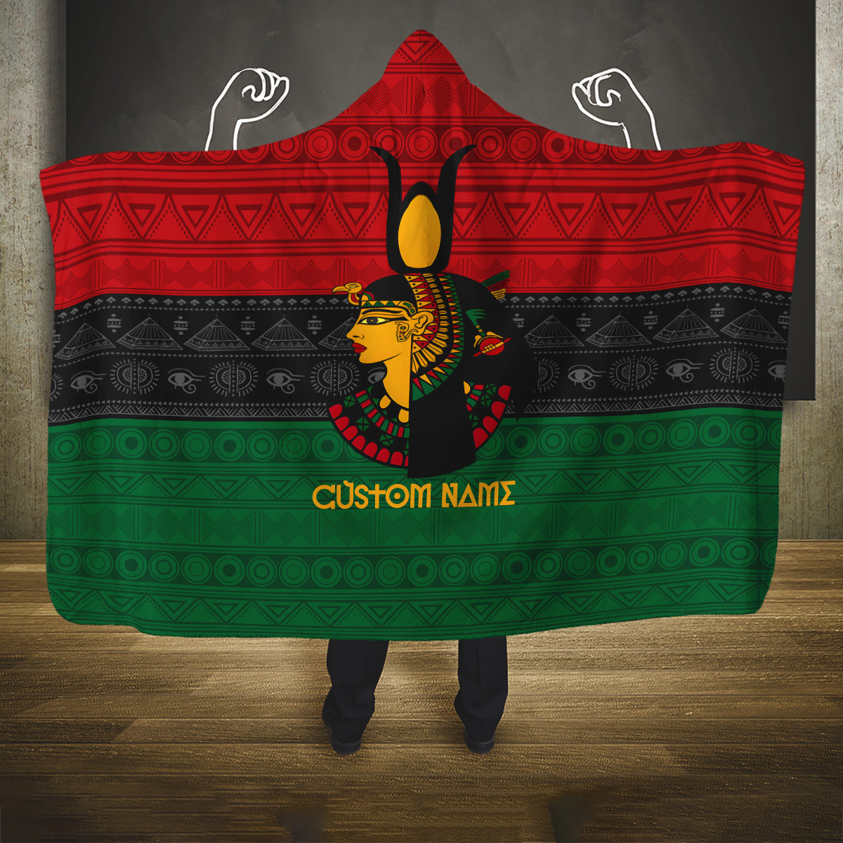 Personalized Queen In Pan-African Colors Hooded Blanket Egyptian Beautiful Goddess