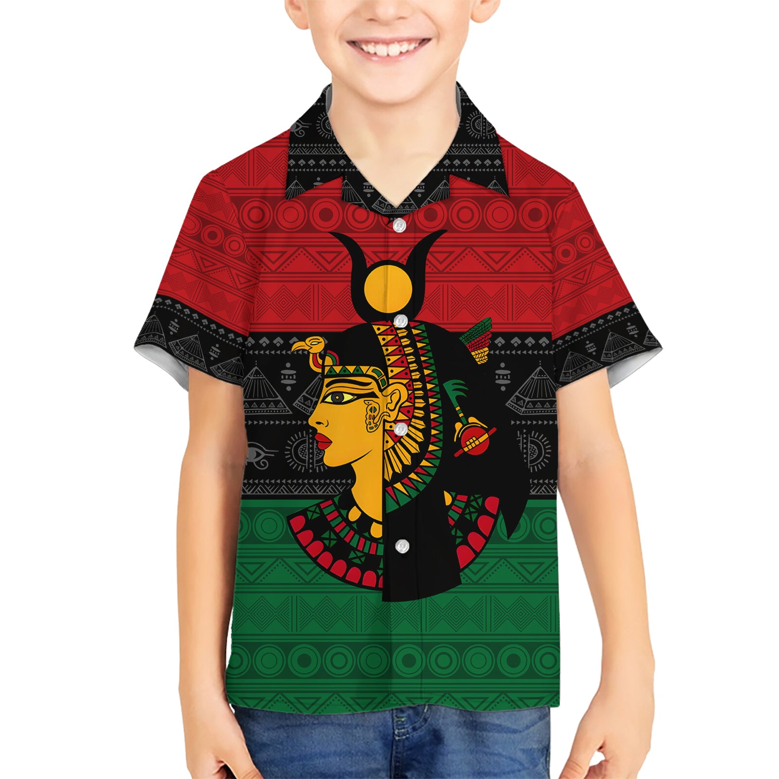 Personalized Queen In Pan-African Colors Kid Hawaiian Shirt Egyptian Beautiful Goddess - Wonder Print Shop