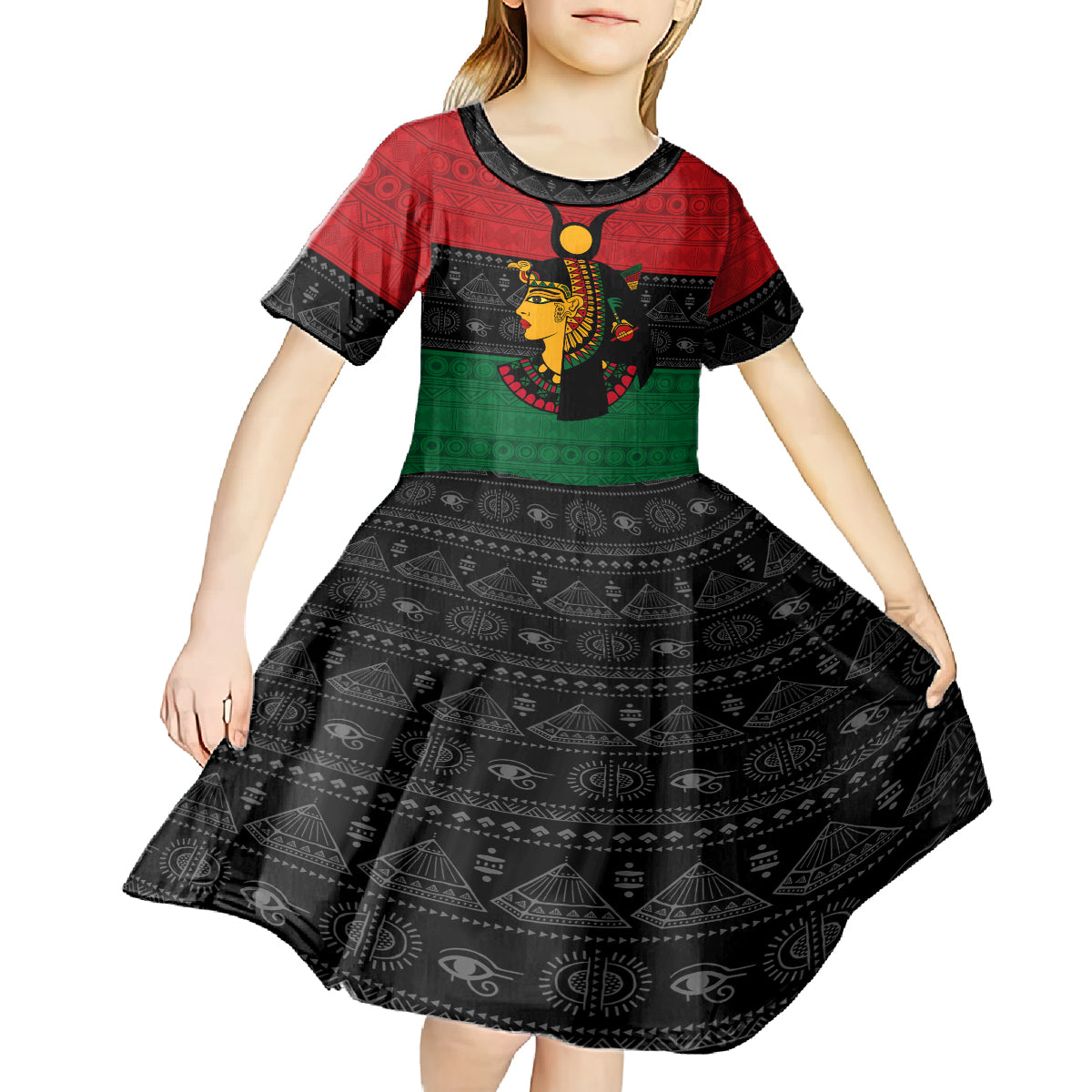 Personalized Queen In Pan-African Colors Kid Short Sleeve Dress Egyptian Beautiful Goddess - Wonder Print Shop