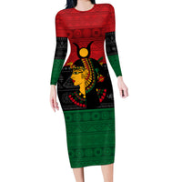 Personalized Queen In Pan-African Colors Long Sleeve Bodycon Dress Egyptian Beautiful Goddess - Wonder Print Shop