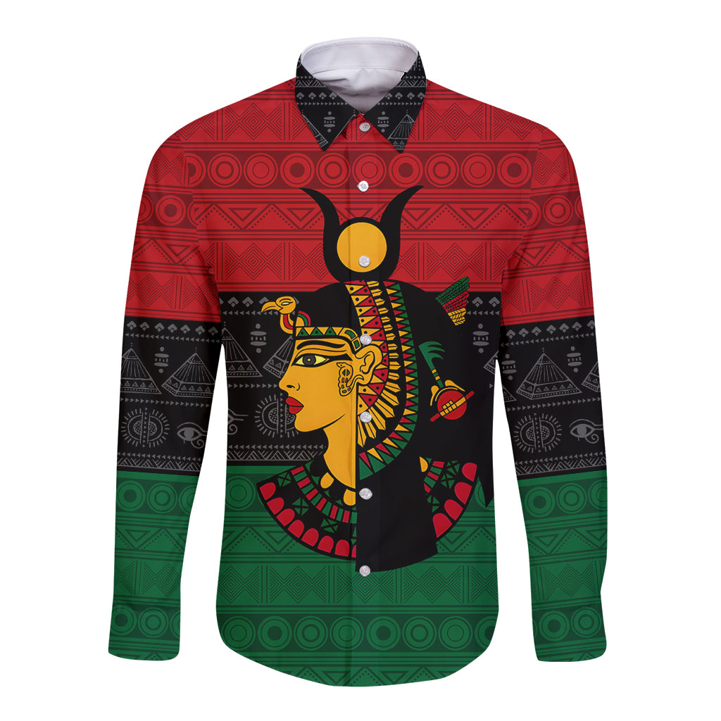 Personalized Queen In Pan-African Colors Long Sleeve Button Shirt Egyptian Beautiful Goddess - Wonder Print Shop