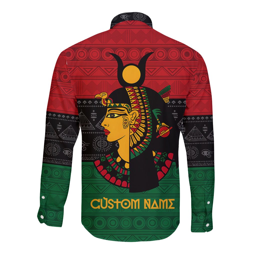 Personalized Queen In Pan-African Colors Long Sleeve Button Shirt Egyptian Beautiful Goddess - Wonder Print Shop