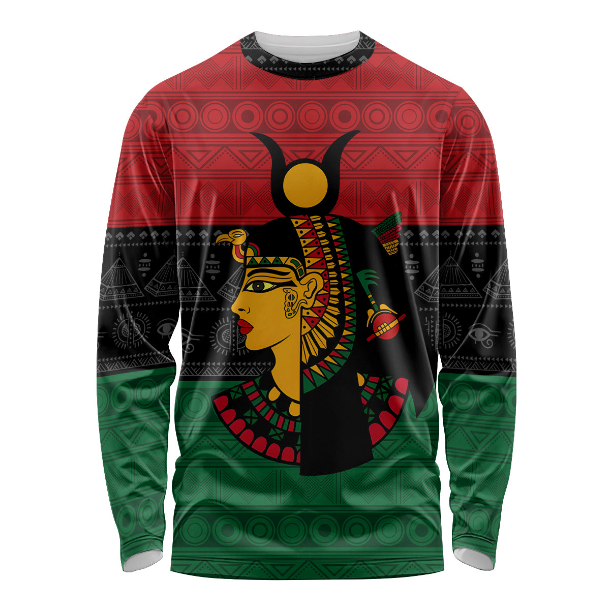 Personalized Queen In Pan-African Colors Long Sleeve Shirt Egyptian Beautiful Goddess - Wonder Print Shop
