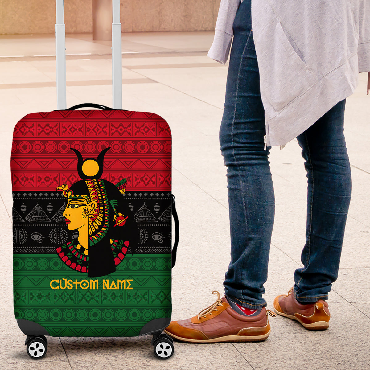 Personalized Queen In Pan-African Colors Luggage Cover Egyptian Beautiful Goddess