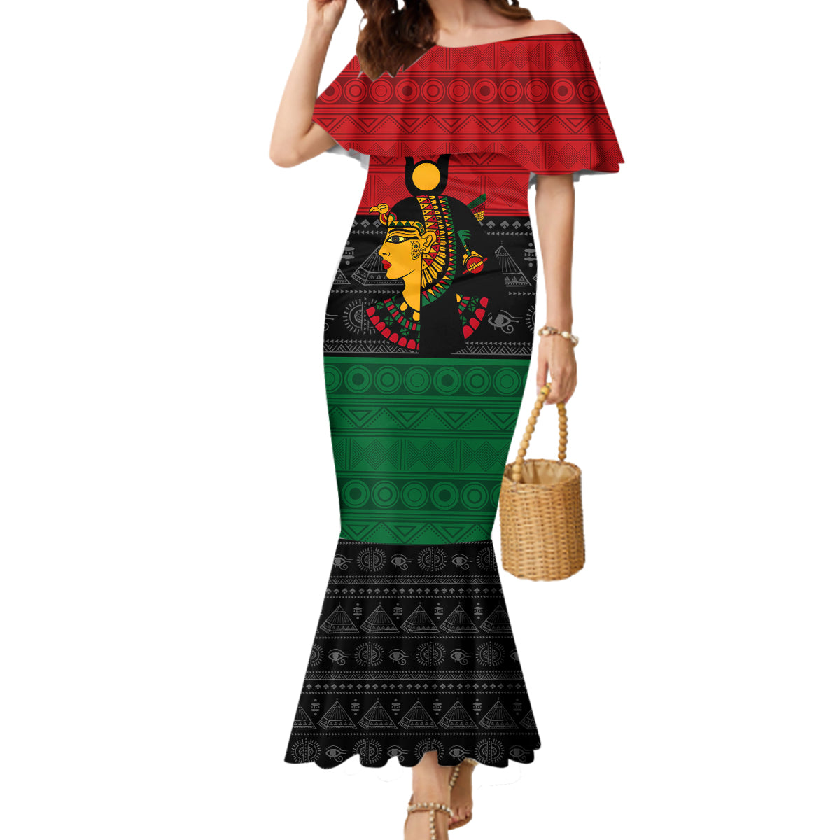 Personalized Queen In Pan-African Colors Mermaid Dress Egyptian Beautiful Goddess - Wonder Print Shop