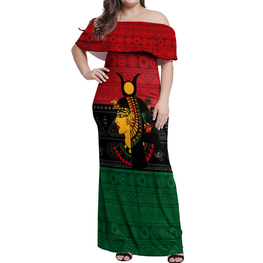 Personalized Queen In Pan-African Colors Off Shoulder Maxi Dress Egyptian Beautiful Goddess - Wonder Print Shop