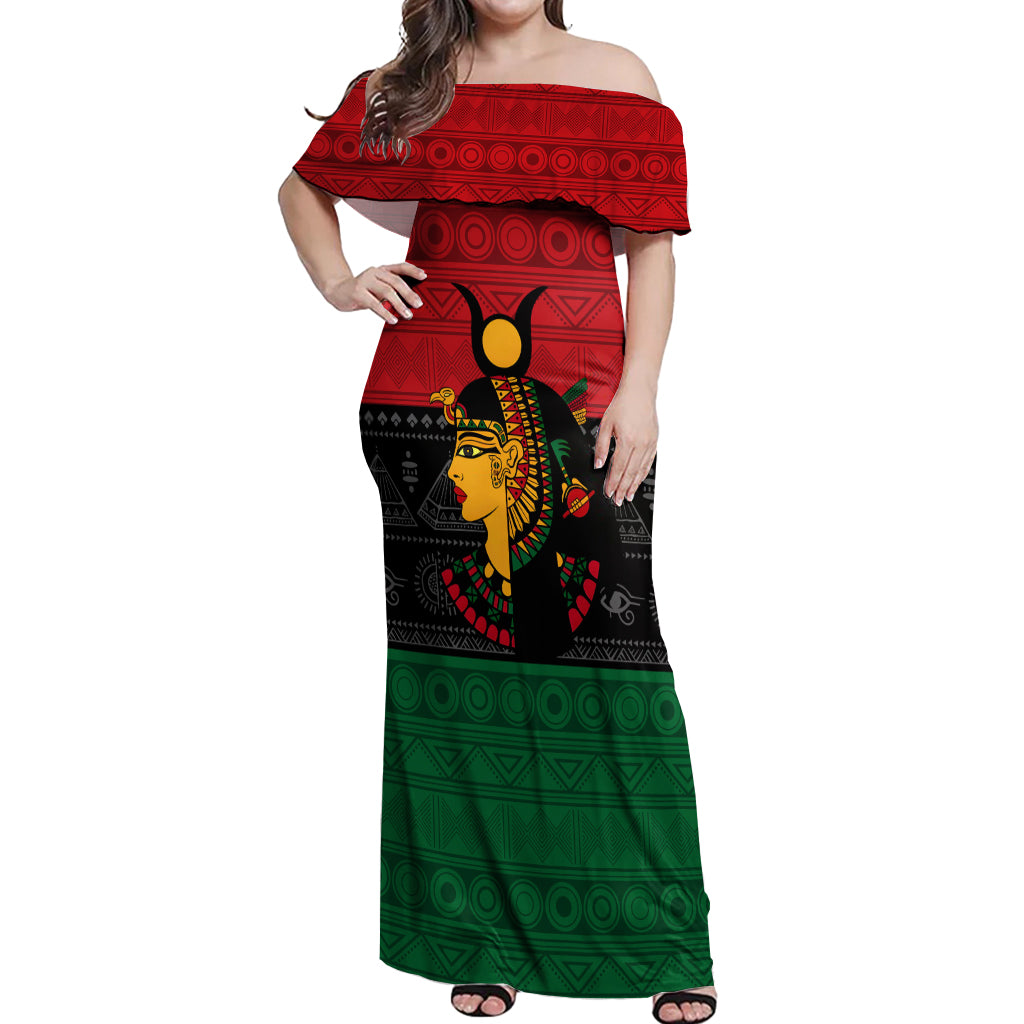 Personalized Queen In Pan-African Colors Off Shoulder Maxi Dress Egyptian Beautiful Goddess