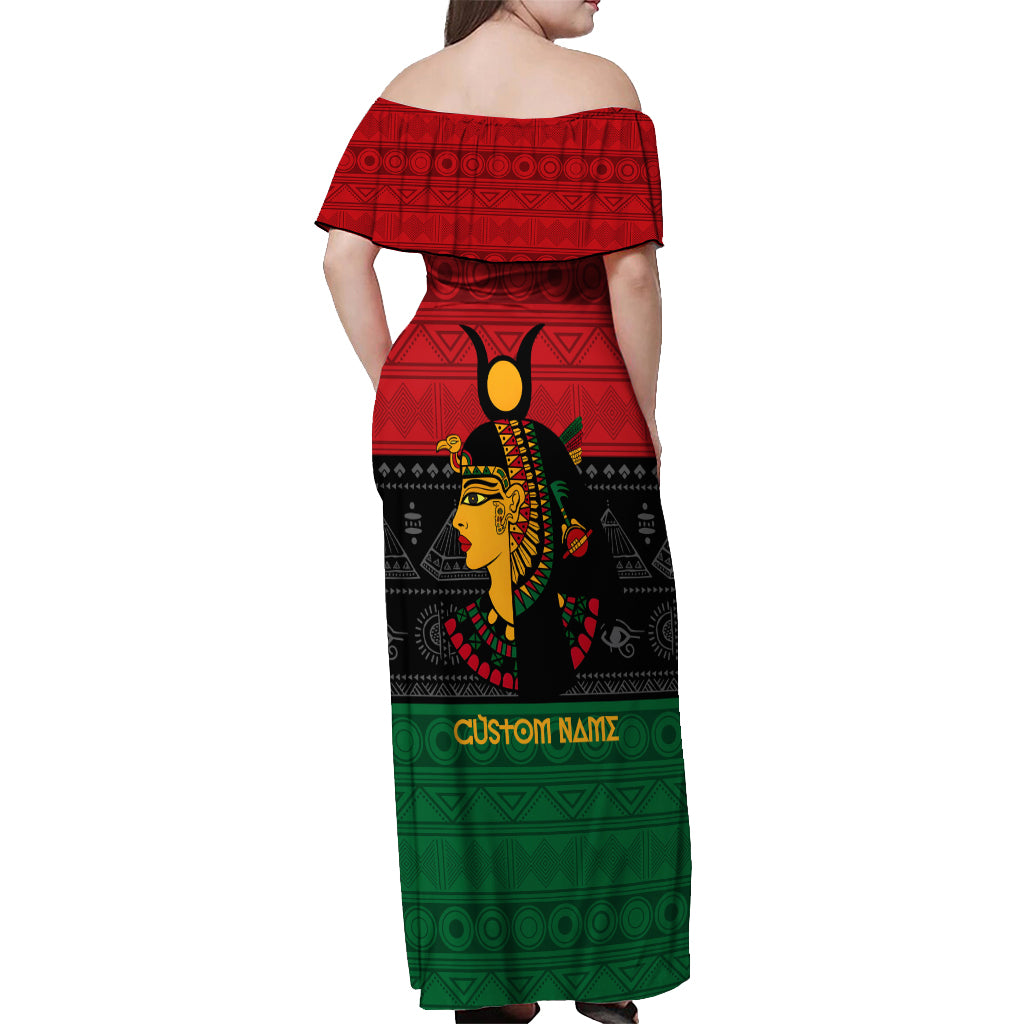 Personalized Queen In Pan-African Colors Off Shoulder Maxi Dress Egyptian Beautiful Goddess - Wonder Print Shop