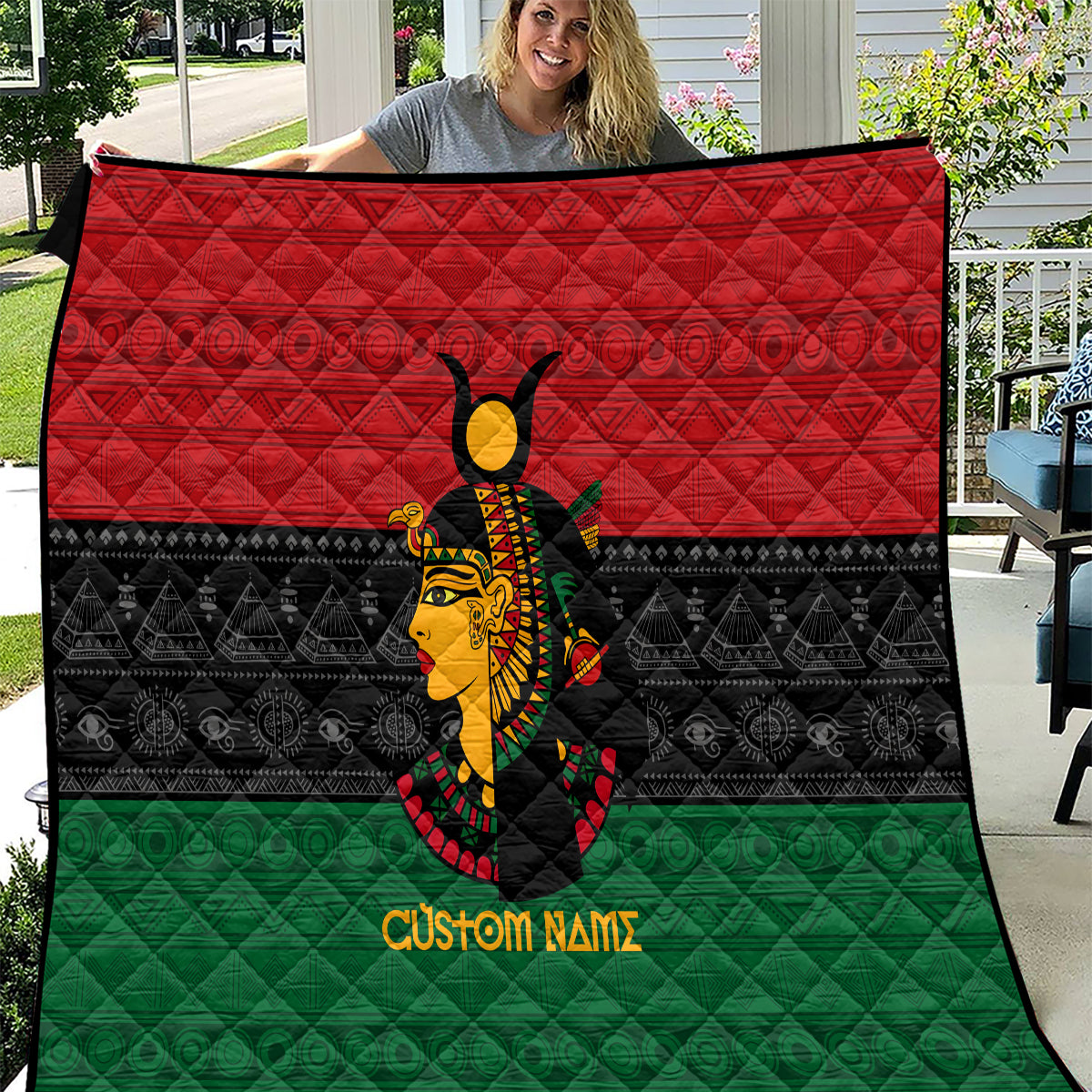 Personalized Queen In Pan-African Colors Quilt Egyptian Beautiful Goddess - Wonder Print Shop