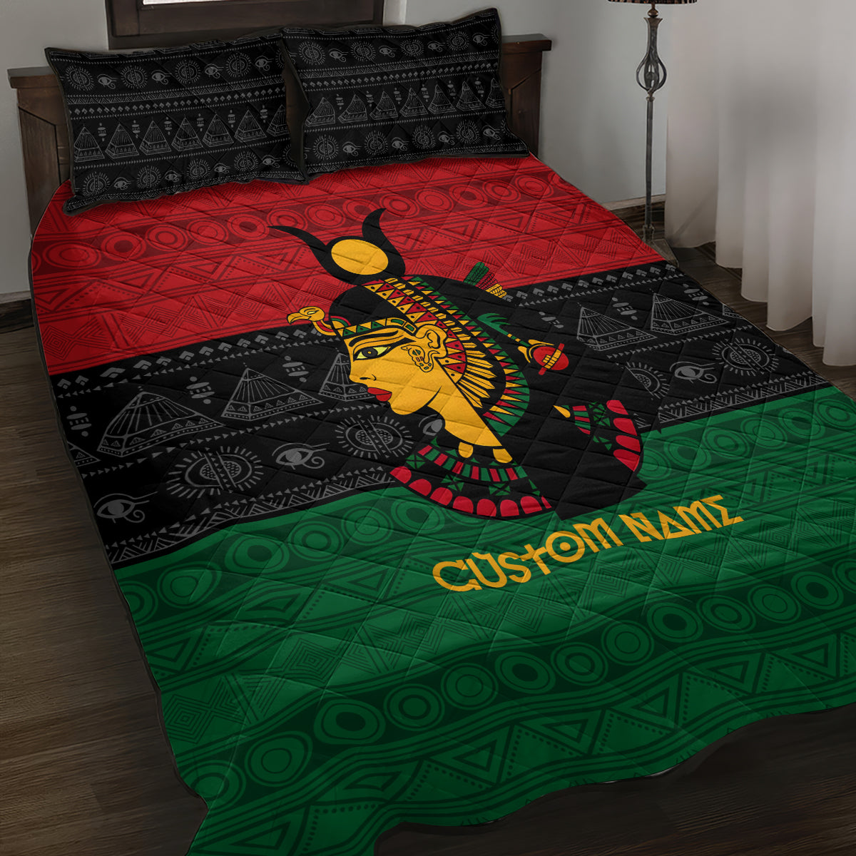 Personalized Queen In Pan-African Colors Quilt Bed Set Egyptian Beautiful Goddess