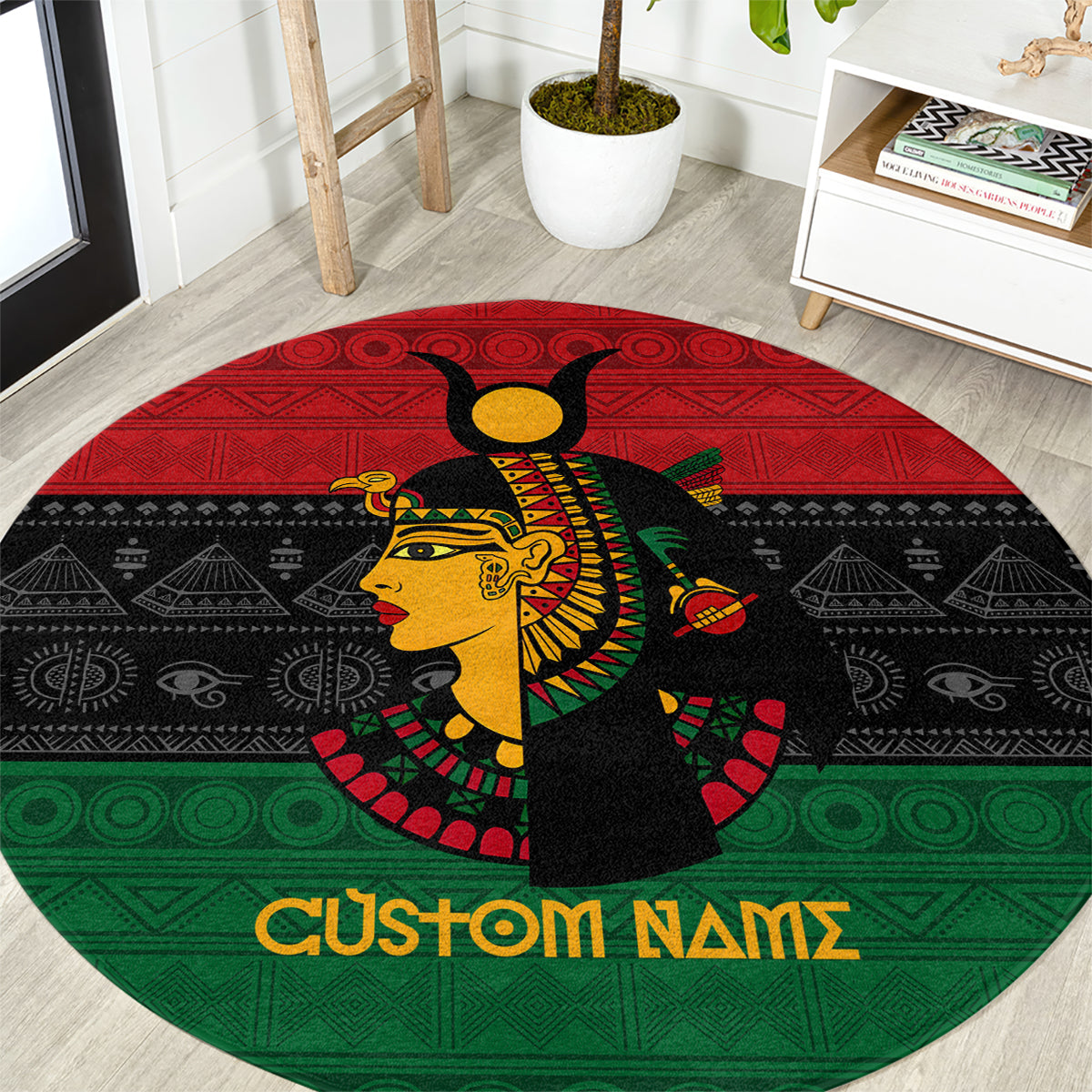 Personalized Queen In Pan-African Colors Round Carpet Egyptian Beautiful Goddess