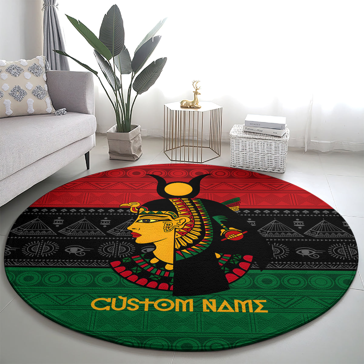 Personalized Queen In Pan-African Colors Round Carpet Egyptian Beautiful Goddess