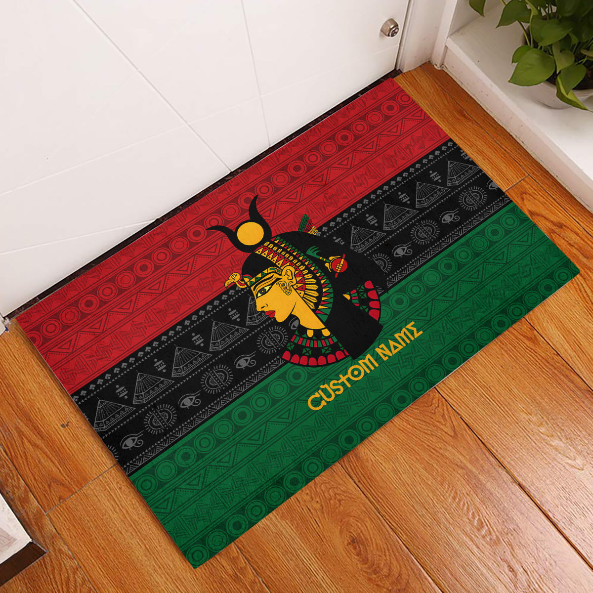 Personalized Queen In Pan-African Colors Rubber Doormat Egyptian Beautiful Goddess - Wonder Print Shop