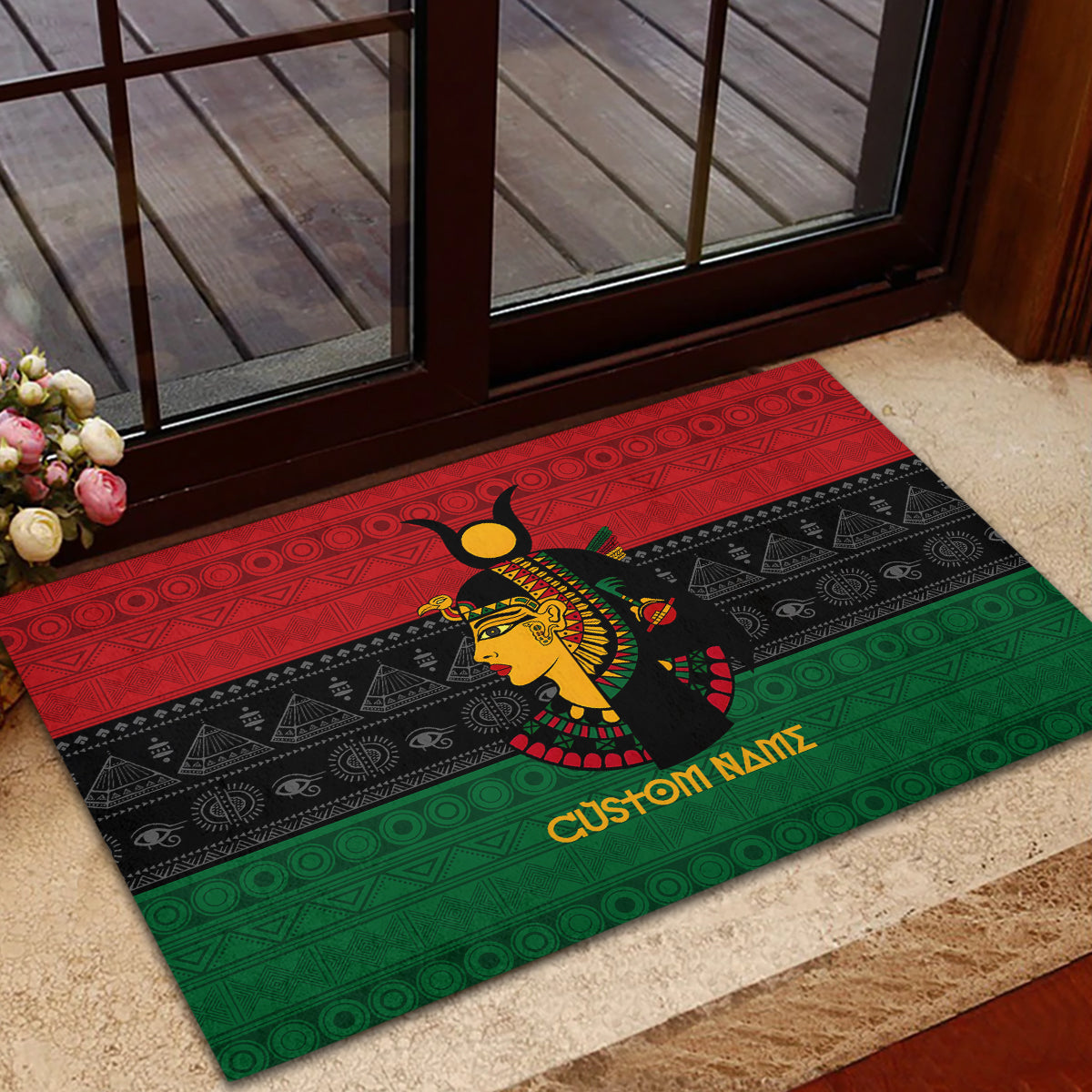Personalized Queen In Pan-African Colors Rubber Doormat Egyptian Beautiful Goddess - Wonder Print Shop
