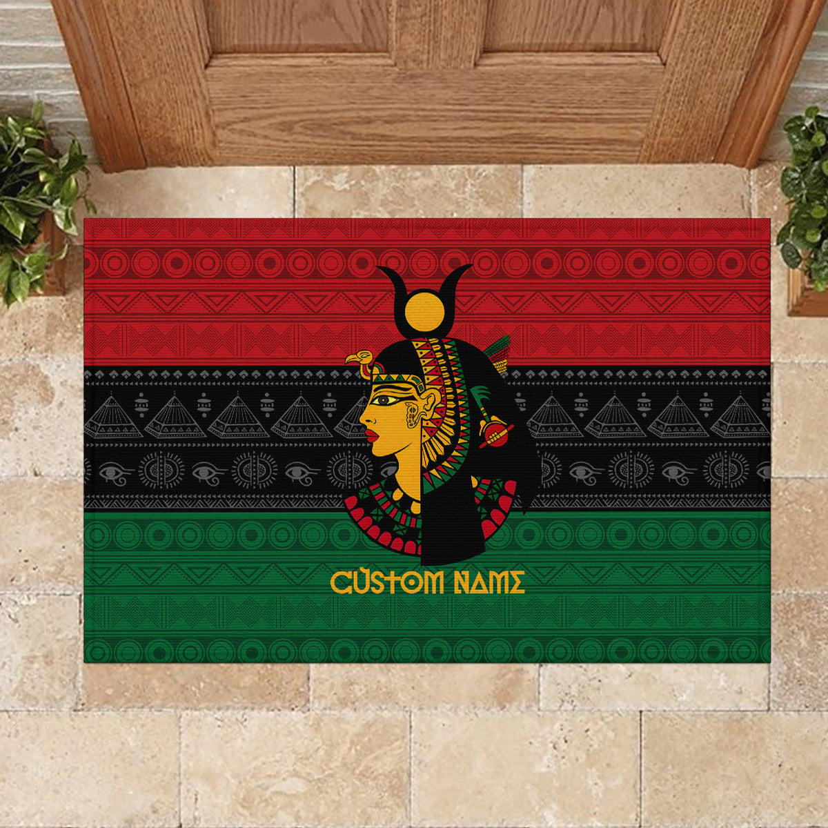 Personalized Queen In Pan-African Colors Rubber Doormat Egyptian Beautiful Goddess - Wonder Print Shop