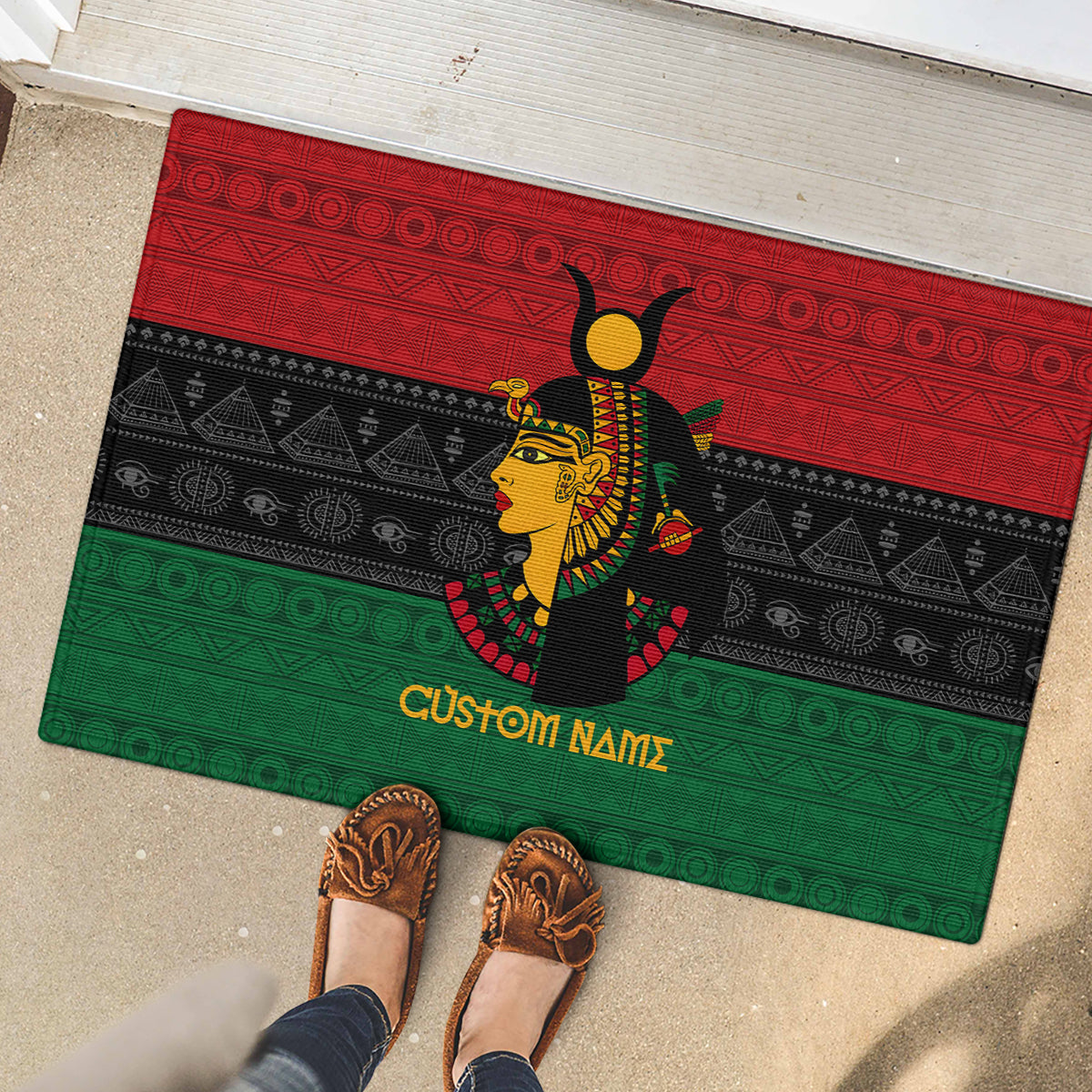 Personalized Queen In Pan-African Colors Rubber Doormat Egyptian Beautiful Goddess - Wonder Print Shop