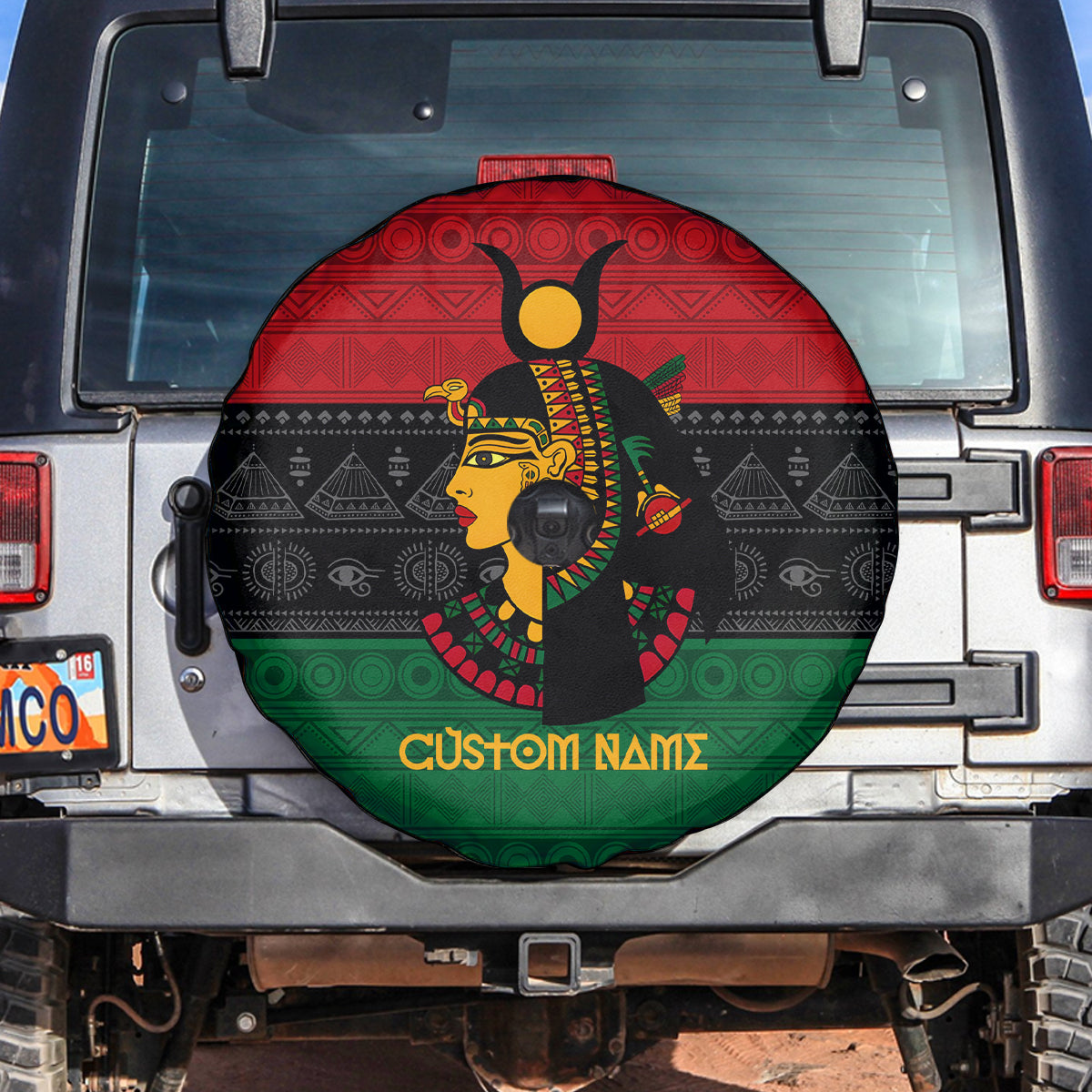 Personalized Queen In Pan-African Colors Spare Tire Cover Egyptian Beautiful Goddess
