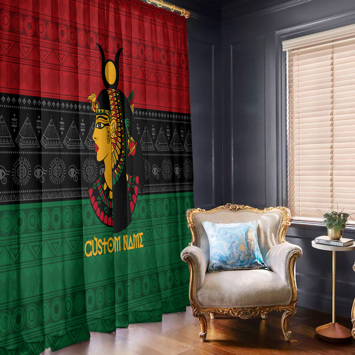 Personalized Queen In Pan-African Colors Window Curtain Egyptian Beautiful Goddess - Wonder Print Shop