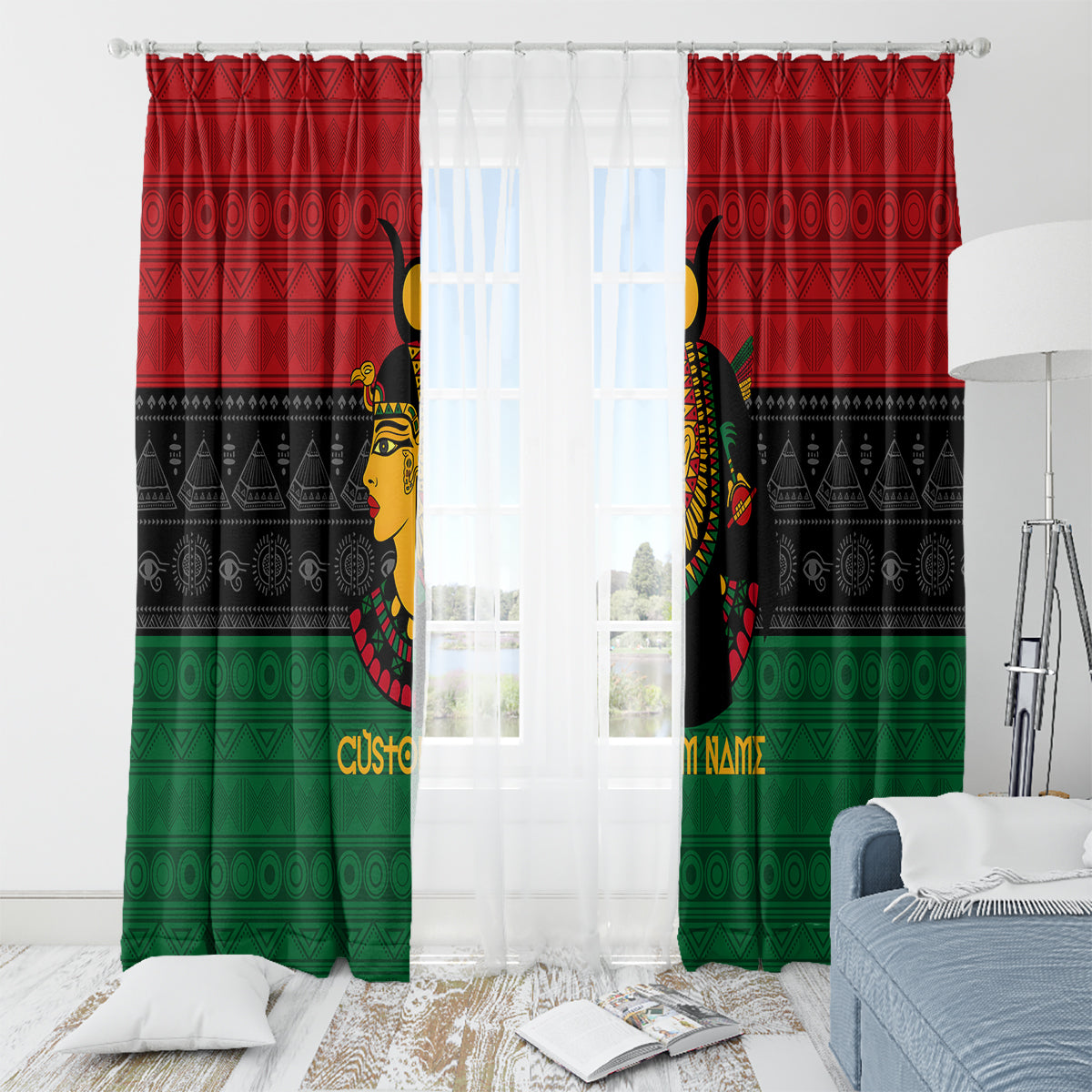 Personalized Queen In Pan-African Colors Window Curtain Egyptian Beautiful Goddess - Wonder Print Shop