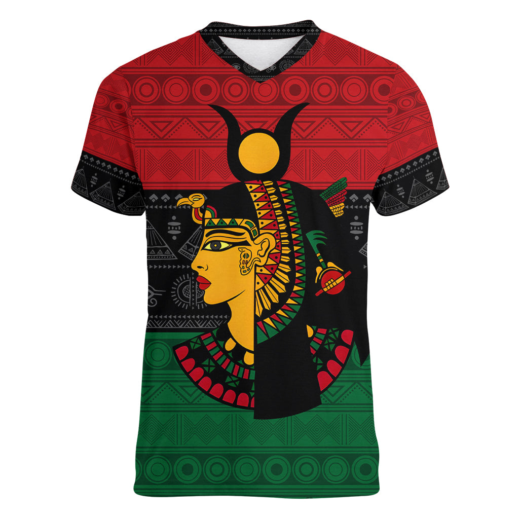 Personalized Queen In Pan-African Colors Women V Neck T Shirt Egyptian Beautiful Goddess