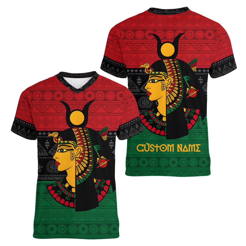 Personalized Queen In Pan-African Colors Women V Neck T Shirt Egyptian Beautiful Goddess - Wonder Print Shop