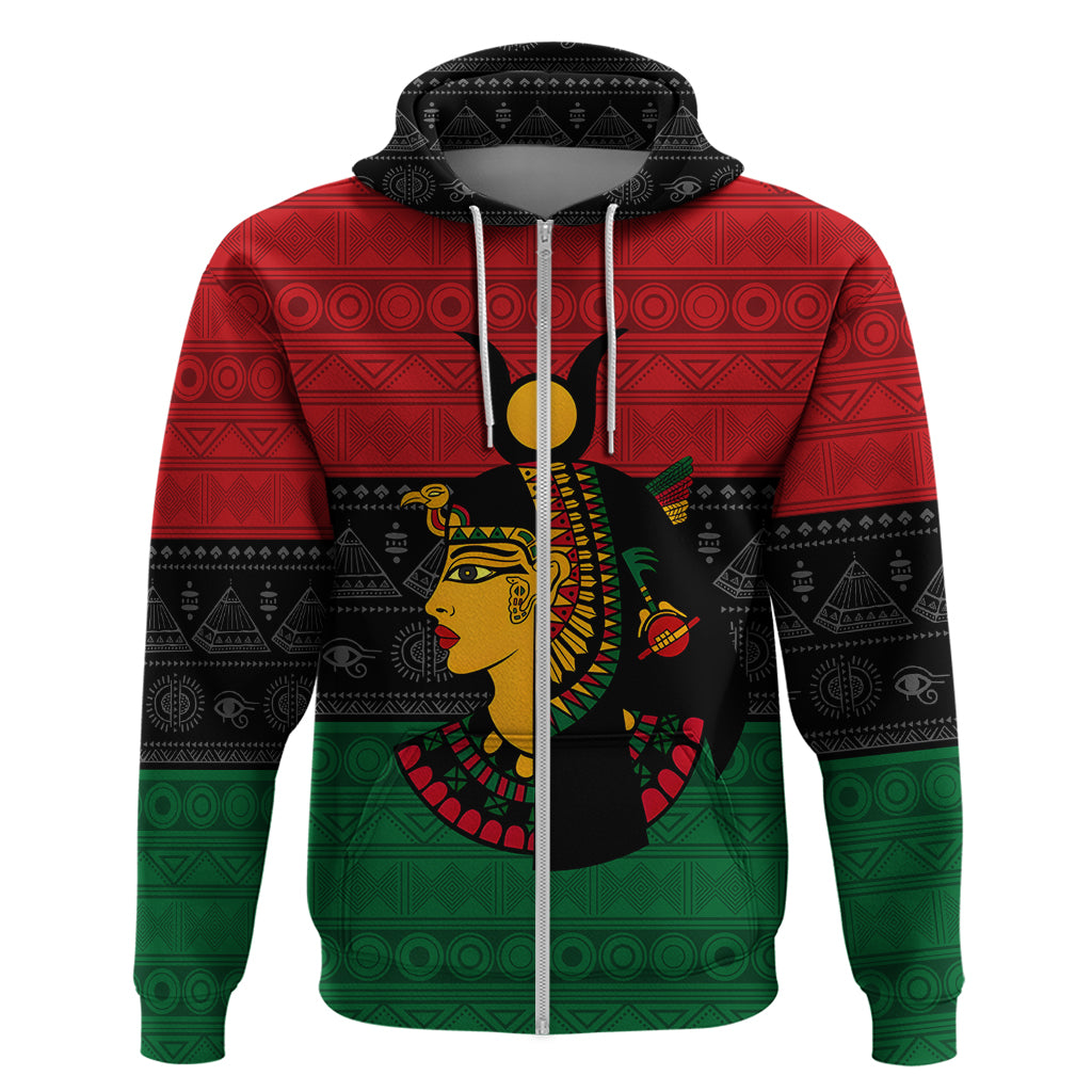Personalized Queen In Pan-African Colors Zip Hoodie Egyptian Beautiful Goddess - Wonder Print Shop