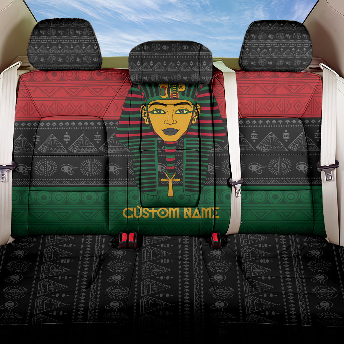 Personalized Pharaoh In Pan-African Colors Back Car Seat Cover Ancient Egypt DT02