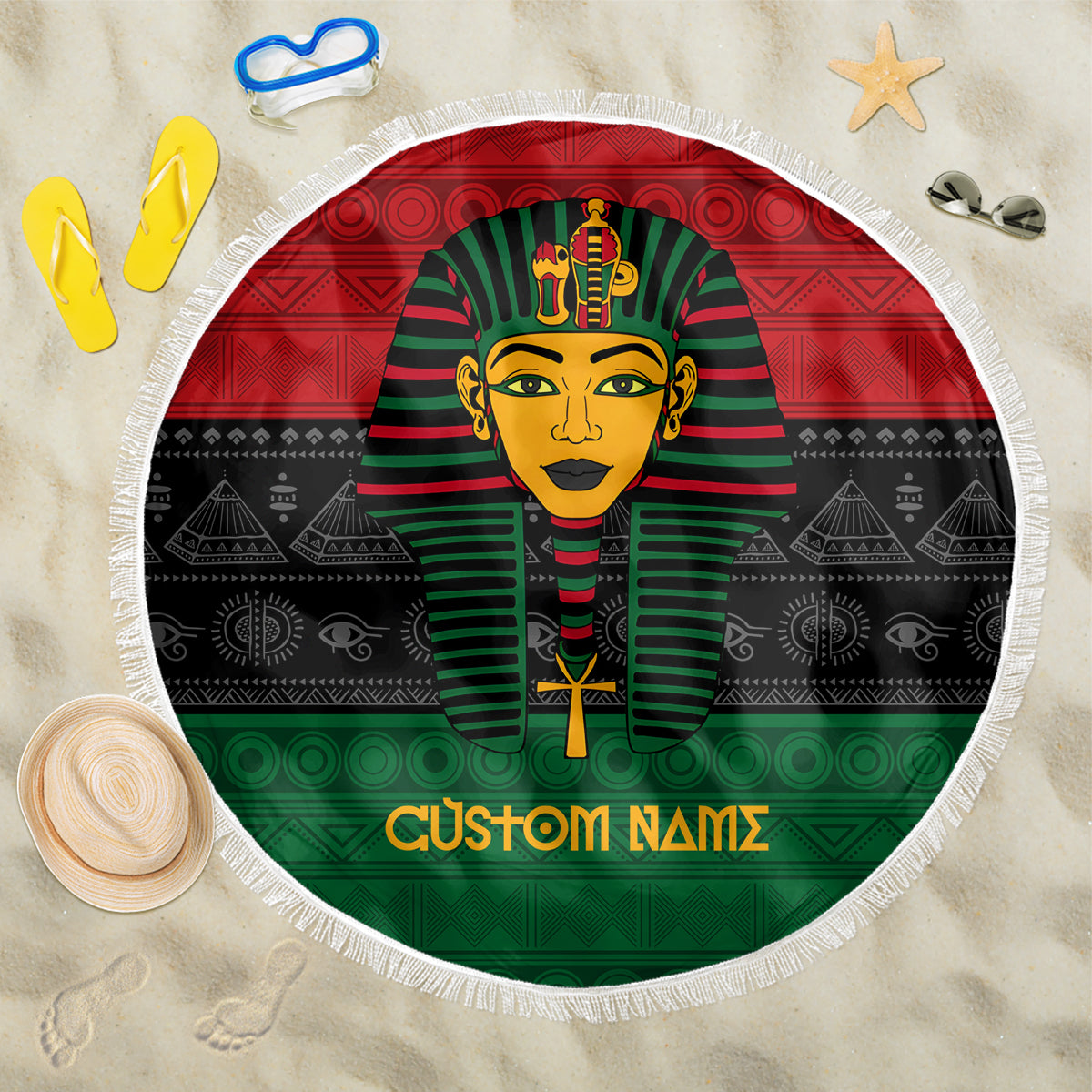 Personalized Pharaoh In Pan-African Colors Beach Blanket Ancient Egypt