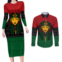 Personalized Pharaoh In Pan-African Colors Couples Matching Long Sleeve Bodycon Dress and Long Sleeve Button Shirt Ancient Egypt - Wonder Print Shop