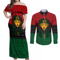 Personalized Pharaoh In Pan-African Colors Couples Matching Off Shoulder Maxi Dress and Long Sleeve Button Shirt Ancient Egypt - Wonder Print Shop