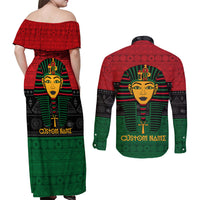 Personalized Pharaoh In Pan-African Colors Couples Matching Off Shoulder Maxi Dress and Long Sleeve Button Shirt Ancient Egypt - Wonder Print Shop