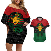 Personalized Pharaoh In Pan-African Colors Couples Matching Off Shoulder Short Dress and Hawaiian Shirt Ancient Egypt - Wonder Print Shop