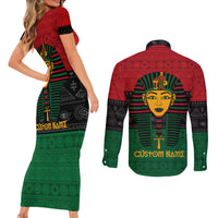 Personalized Pharaoh In Pan-African Colors Couples Matching Short Sleeve Bodycon Dress and Long Sleeve Button Shirt Ancient Egypt - Wonder Print Shop