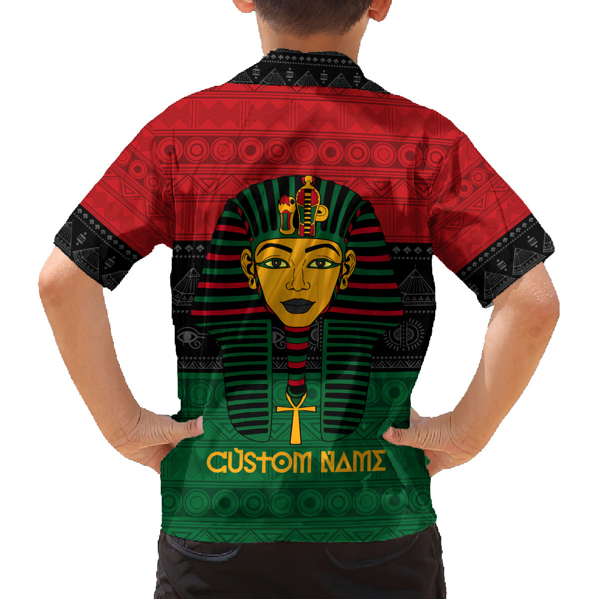 Personalized Pharaoh In Pan-African Colors Family Matching Long Sleeve Bodycon Dress and Hawaiian Shirt Ancient Egypt - Wonder Print Shop