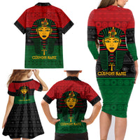 Personalized Pharaoh In Pan-African Colors Family Matching Long Sleeve Bodycon Dress and Hawaiian Shirt Ancient Egypt - Wonder Print Shop