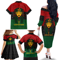 Personalized Pharaoh In Pan-African Colors Family Matching Off The Shoulder Long Sleeve Dress and Hawaiian Shirt Ancient Egypt - Wonder Print Shop