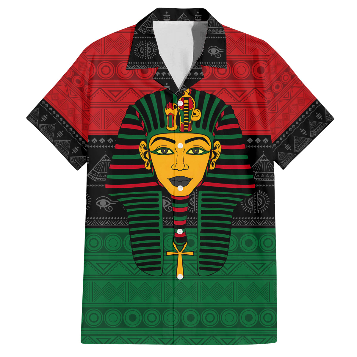 Personalized Pharaoh In Pan-African Colors Family Matching Off The Shoulder Long Sleeve Dress and Hawaiian Shirt Ancient Egypt - Wonder Print Shop
