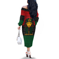 Personalized Pharaoh In Pan-African Colors Family Matching Off The Shoulder Long Sleeve Dress and Hawaiian Shirt Ancient Egypt - Wonder Print Shop