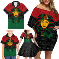 Personalized Pharaoh In Pan-African Colors Family Matching Off Shoulder Short Dress and Hawaiian Shirt Ancient Egypt - Wonder Print Shop