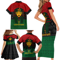 Personalized Pharaoh In Pan-African Colors Family Matching Short Sleeve Bodycon Dress and Hawaiian Shirt Ancient Egypt - Wonder Print Shop